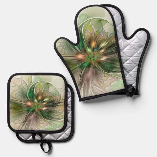Kleurrijke Fantasy Modern Abstracte fractale venti Ovenwant & Pannenlap Set (Voorkant / Achterkant)