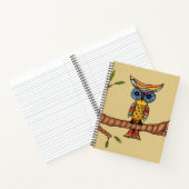 Kleurrijke Fantasy Owl Blue Eyes Branch Leaves Tan Notitieboek (Binnen)