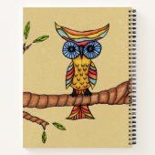 Kleurrijke Fantasy Owl Blue Eyes Branch Leaves Tan Notitieboek (Achterkant)