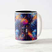 Kleurrijke Fantasy-trap Tweekleurige Koffiemok (Voorkant rechts)