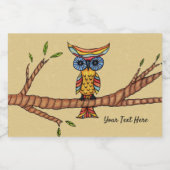 Kleurrijke Fantasy Uil Blauwe ogen op Tree Branch  Voedselcontainer Etiket (Enkel label)