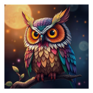 Kleurrijke Fantasy Uil Perfect Poster
