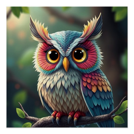Kleurrijke Fantasy Uil Perfect Poster (Voorkant)