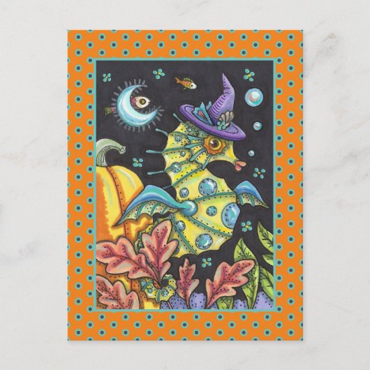 KLEURRIJKE FANTASY ZEEPAARDJE, HEKS IN HALLOWEEN Z FEESTDAGENKAART (Voorkant)