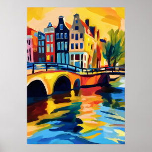 Kleurrijke Fauvistische Amsterdam Grachtenmuur Kun Poster