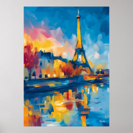Kleurrijke Fauvistische Parijse Rivierreflectie Ku Poster