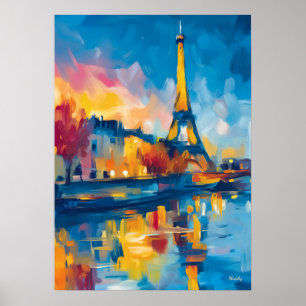 Kleurrijke Fauvistische Parijse Rivierreflectie Ku Poster