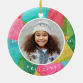 Kleurrijke Faux Decoupage Foto Kerstmis Keramisch Ornament (Achterkant)