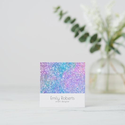 Kleurrijke faux flitter vierkante visitekaartje (Staand voorkant)