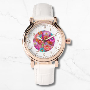 Kleurrijke faux geborduurde bloemige elegante vrou horloge