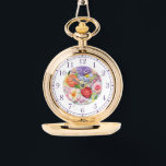 Kleurrijke faux geborduurde bloemige stijlvolle vr horloge<br><div class="desc">Kleurrijke Faux geborduurde Floral Stylish Womans Watches beschikt over een trendy kleurrijke faux borduurwerk bloemen in roze,  paarse,  sinaasappel en rood op een pastelgroene achtergrond. Creëer door Evco Studio www.zazzle.com/store/evcostudio</div>