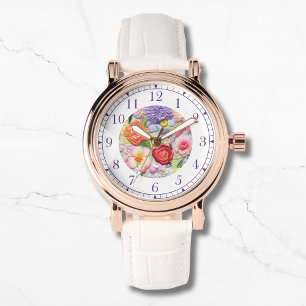 Kleurrijke faux geborduurde bloemige stijlvolle vr horloge