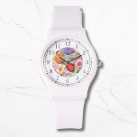 Kleurrijke faux geborduurde bloemige stijlvolle vr horloge<br><div class="desc">Kleurrijke Faux geborduurde Floral Stylish Womans Watches beschikt over een trendy kleurrijke faux borduurwerk bloemen in roze,  paarse,  sinaasappel en rood op een pastelgroene achtergrond. Creëer door Evco Studio www.zazzle.com/store/evcostudio</div>