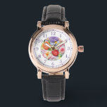 Kleurrijke faux geborduurde bloemige stijlvolle vr horloge<br><div class="desc">Kleurrijke Faux geborduurde Floral Stylish Womans Watches beschikt over een trendy kleurrijke faux borduurwerk bloemen in roze,  paarse,  sinaasappel en rood op een pastelgroene achtergrond. Creëer door Evco Studio www.zazzle.com/store/evcostudio</div>