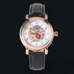 Kleurrijke faux geborduurde bloemige stijlvolle vr horloge<br><div class="desc">Kleurrijke Faux geborduurde Floral Stylish Womans Watches beschikt over een trendy kleurrijke faux borduurwerk bloemen in roze, paarse, sinaasappel en rood op een pastelgroene achtergrond. Creëer door Evco Studio www.zazzle.com/store/evcostudio</div>