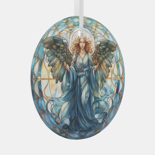 Kleurrijke Faux Glas in lood Angel Ornament (Voorkant Rechts)