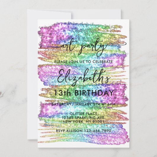 Kleurrijke Faux Rainbow Glitter Art Verjaardagsfee Kaart (Voorkant)