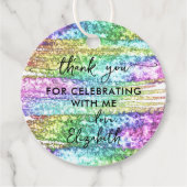 Kleurrijke Faux Rainbow Glitter Glam Party Dank u Bedankjes Labels (Voorkant)