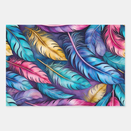 Kleurrijke Feather Art Wrapping Paper Sheets (Voorkant 3)