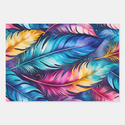 Kleurrijke Feather Art Wrapping Paper Sheets (Voorkant 2)