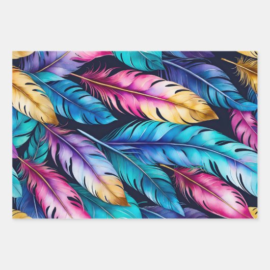Kleurrijke Feather Art Wrapping Paper Sheets (Voorkant)