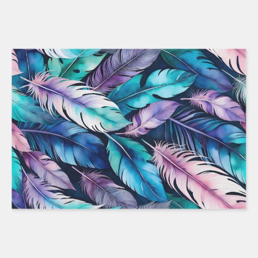Kleurrijke Feather Art Wrapping Paper Sheets (Voorkant 3)