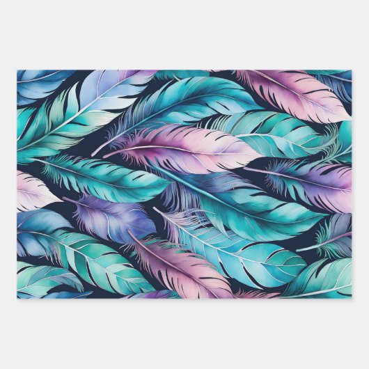 Kleurrijke Feather Art Wrapping Paper Sheets (Voorkant 2)