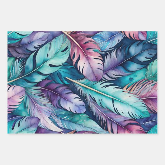 Kleurrijke Feather Art Wrapping Paper Sheets (Voorkant)