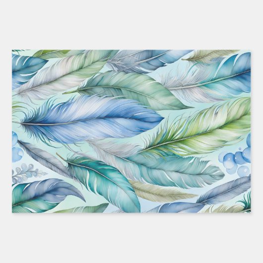 Kleurrijke Feather Art Wrapping Paper Sheets (Voorkant 2)