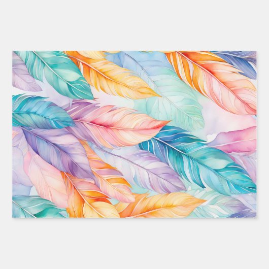 Kleurrijke Feather Art Wrapping Paper Sheets (Voorkant 3)