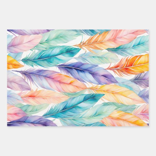 Kleurrijke Feather Art Wrapping Paper Sheets (Voorkant 2)