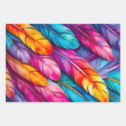 Kleurrijke Feather Art Wrapping Paper Sheets (Voorkant 3)