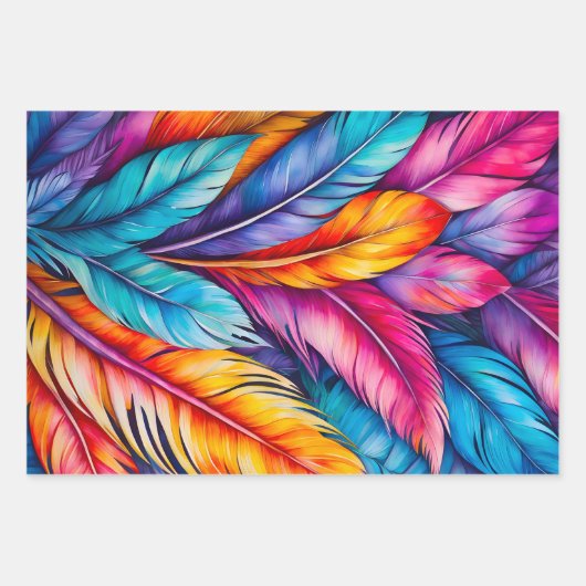 Kleurrijke Feather Art Wrapping Paper Sheets (Voorkant 2)