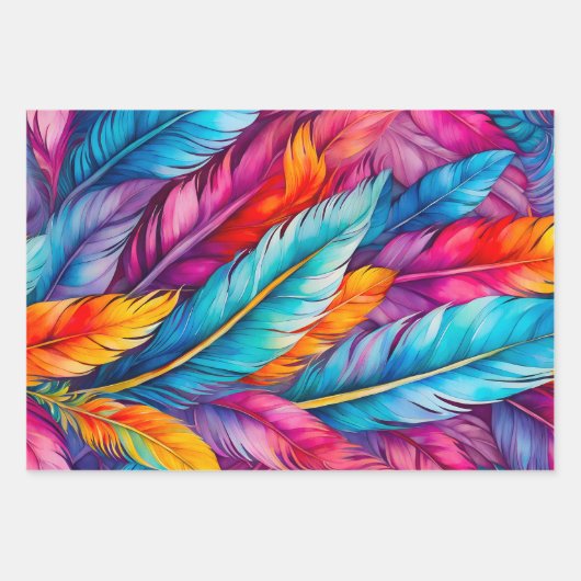 Kleurrijke Feather Art Wrapping Paper Sheets (Voorkant)