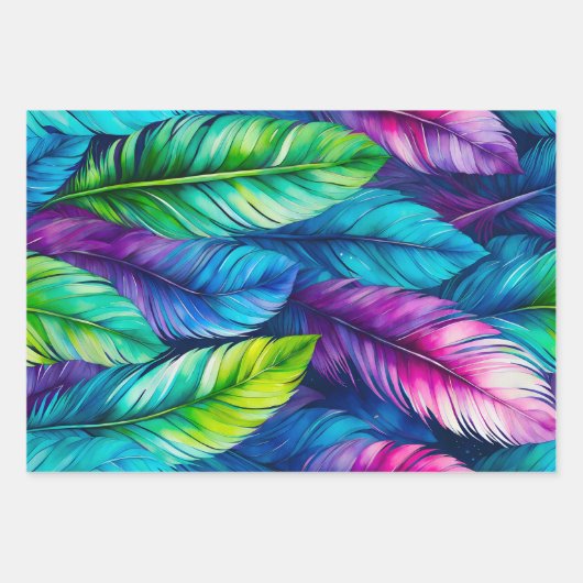 Kleurrijke Feather Art Wrapping Paper Sheets (Voorkant 3)