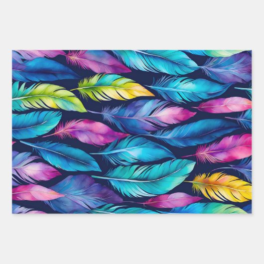 Kleurrijke Feather Art Wrapping Paper Sheets (Voorkant 2)