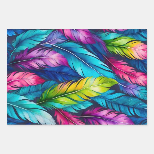 Kleurrijke Feather Art Wrapping Paper Sheets (Voorkant)