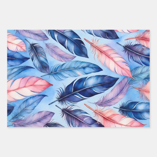 Kleurrijke Feather Art Wrapping Paper Sheets (Voorkant 3)