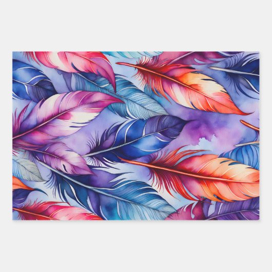 Kleurrijke Feather Art Wrapping Paper Sheets (Voorkant 2)