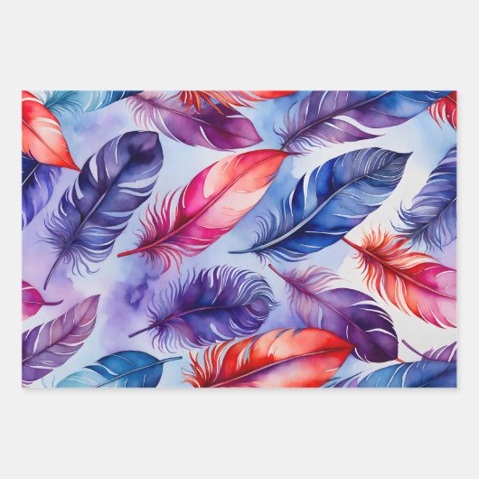 Kleurrijke Feather Art Wrapping Paper Sheets (Voorkant)