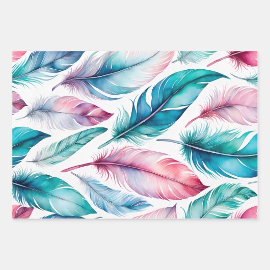 Kleurrijke Feather Art Wrapping Paper Sheets (Voorkant 3)