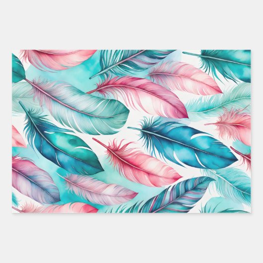 Kleurrijke Feather Art Wrapping Paper Sheets (Voorkant 2)