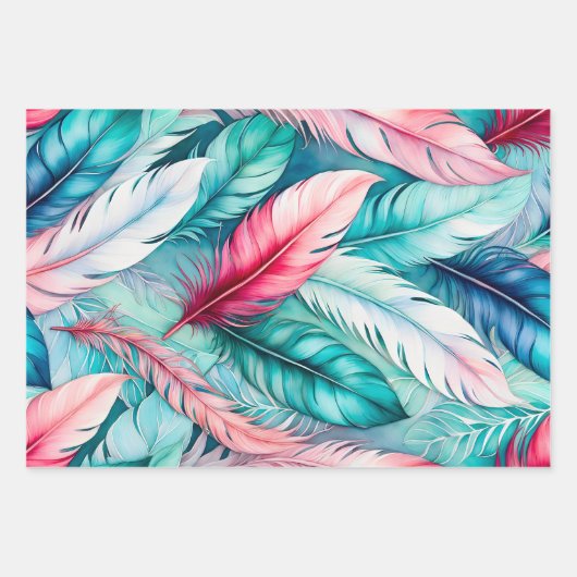 Kleurrijke Feather Art Wrapping Paper Sheets (Voorkant)