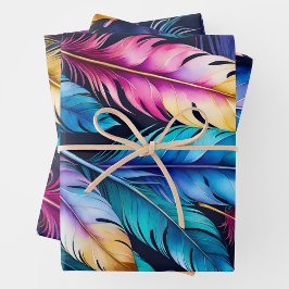 Kleurrijke Feather Art Wrapping Paper Sheets