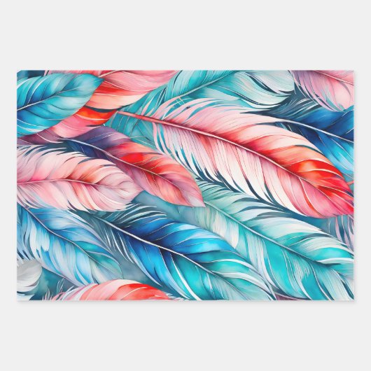Kleurrijke Feather Art Wrapping Paper Sheets (Voorkant 2)