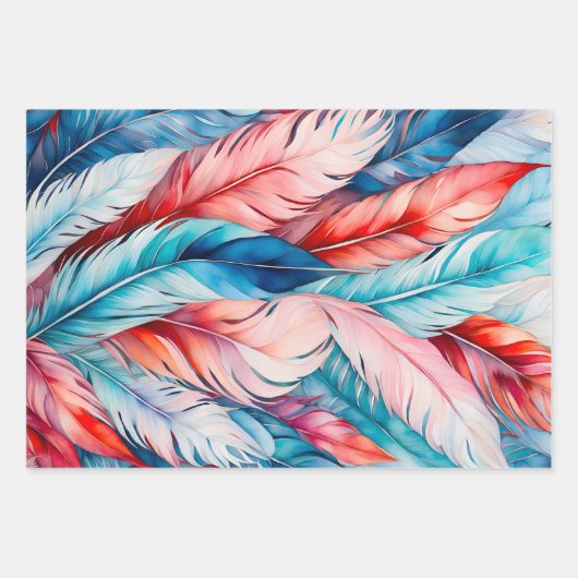 Kleurrijke Feather Art Wrapping Paper Sheets (Voorkant)