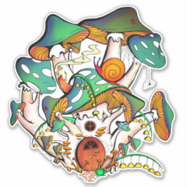 Kleurrijke feeërieke paddenstoelen huis sticker