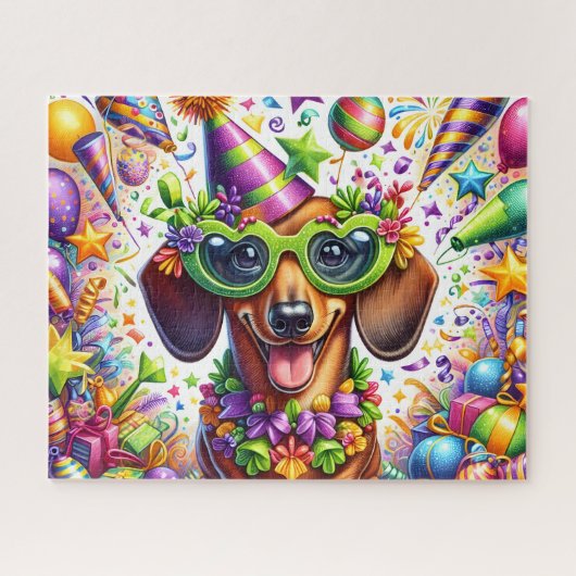 Kleurrijke Feest Hond Legpuzzel (Horizontaal)