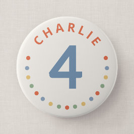 Kleurrijke feestbadge met naam voor verjaardag in ronde button 4,0 cm