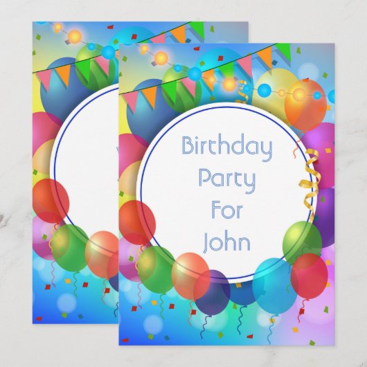 Kleurrijke Feestballonnen Kaart (Voorkant / Achterkant)